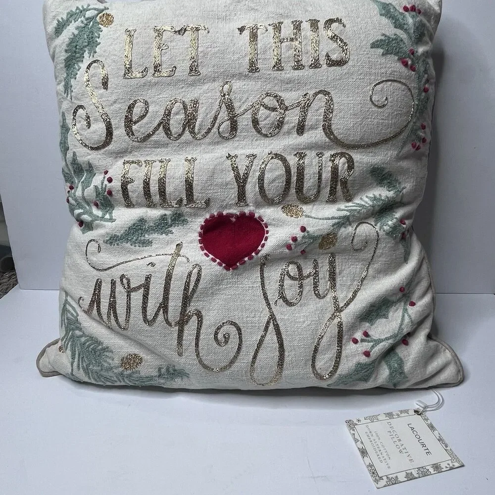 Lacourte Let The Season Fill Your Heart With Joy Christmas Decorative Pillow NWT